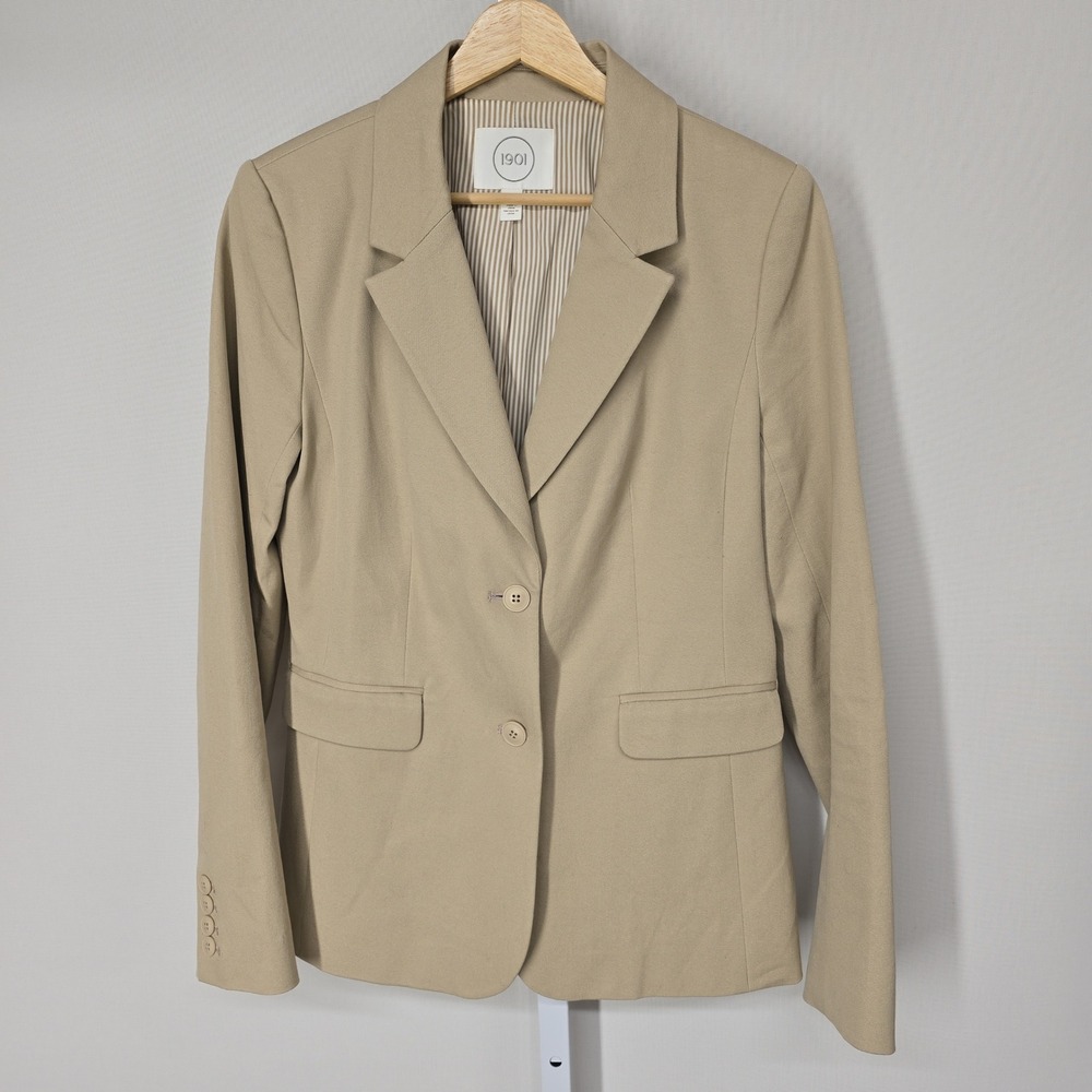 1901 Nordstrom Tan Two‎ Button Blazer Women Size 8 Beige Cotton Blend AS383218MI